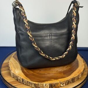 Brighton Barbados Hobo Bag | Black Pebbled Leather | Braided Strap | E100271